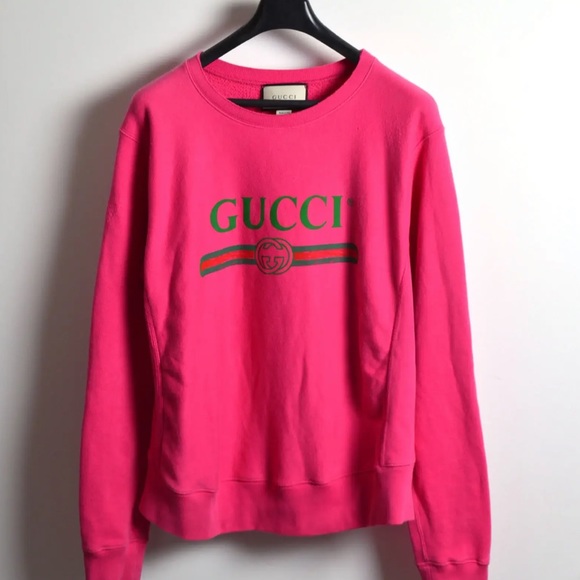 Gucci vintage inspired oversized long sleeve logo pink sweatshirt interlocking G - Picture 10 of 15